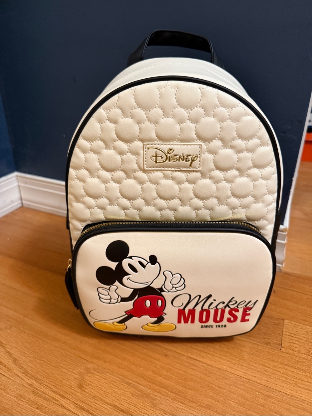 Disney Mickey Mouse Print Black and White Cream Embossed Backpack NEW
